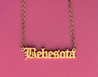 Bebesota Old English Nameplate Stainless Steel Gold Plated Bad Bunny Un Verano Sun Ti Worlds hottest tour