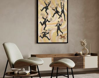 Tiny People Print Servers in a Restaurant Vintage Food & Drink Poster Fun Bar Decor Retro Bar Print Cafe Oil Painting Trendy Kitchen Decor