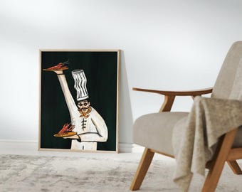 French Waiter Serving Crab - Bar Cart Art - Aesthetic Wall Art - Poster Print Art - Wall Decor - Bauhaus Printable Art