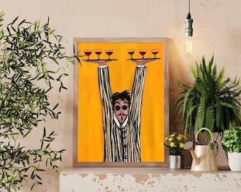 French Waiter Serving Drinks - Bar Cart Art - Aesthetic Wall Art - Poster Print Art - Wall Decor - Bauhaus Printable Art