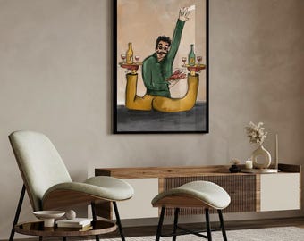 French Waiter Serving Drinks - Bar Cart Art - Aesthetic Wall Art - Poster Print Art - Wall Decor - Bauhaus Printable Art