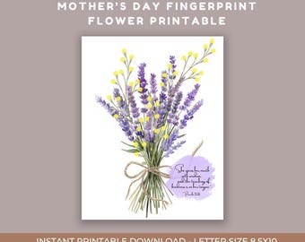 Mother’s Day Fingerprint Flower Printable | Kids Handprint Bouquet Keepsake | Baby Toddler Craft Gift for Mo |Proverbs 31 Christian Wall Art