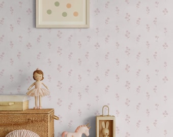 Delicate Flower Wallpaper: Dusty Pink Peel and Stick for Girls Nursery