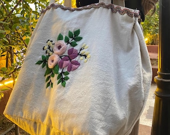 Bolso de mano bordado a mano para mujer: bolso de hombro de algodón bordado, estilo bohemio femenino. Bolso de mano bordado a mano para mujer.
