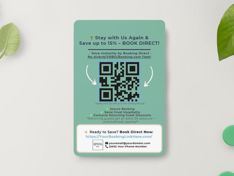 Direct Booking Sign Direct Booking Magnet Template | Editable Canva Template for Airbnb ...