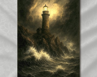 Dark Lighthouse Gothic Wall Art: Moody Seascape Print (Digital Download)