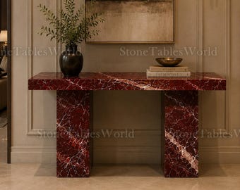 Luxury Rosso Levanto Marble Console Table – Red Italian Marble Entryway Table, Organic Modern Stone Hallway Console, Minimalist Sofa Table