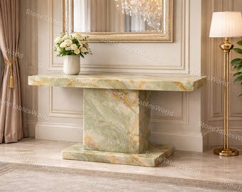 Luxus Konsolentisch aus grünem Onyx, Naturstein-Entryway-Tisch, moderner Marmorsockel-Sofatisch, minimalistischer Tisch, kundenspezifische Onyxmöbel
