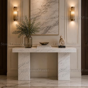 Carrara Calacatta Marble Console Table – Luxury Italian Stone Entryway Table – Modern Hallway Furniture Luxury Carrara Calacatta Console –