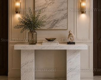 Carrara Calacatta Marble Console Table – Luxury Italian Stone Entryway Table – Modern Hallway Furniture Luxury Carrara Calacatta Console –