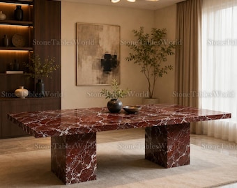 Rosso Levanto Marble Table, Red Marble Rectangular Dining Table, Luxury Stone Table Top, Modern Executive Desk, Italian Marble Furniture