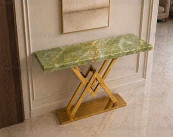 Handmade Green Onyx Console Table, Luxury Stone Entryway Table, Minimalist Marble Sofa Table, Custom Onyx Furniture, Modern Home Decor