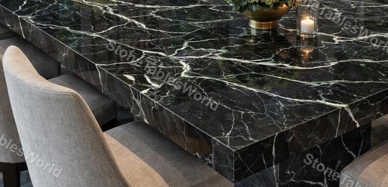 Modern Black Spider Marble Dining Table | Luxury Black & White Veined ...