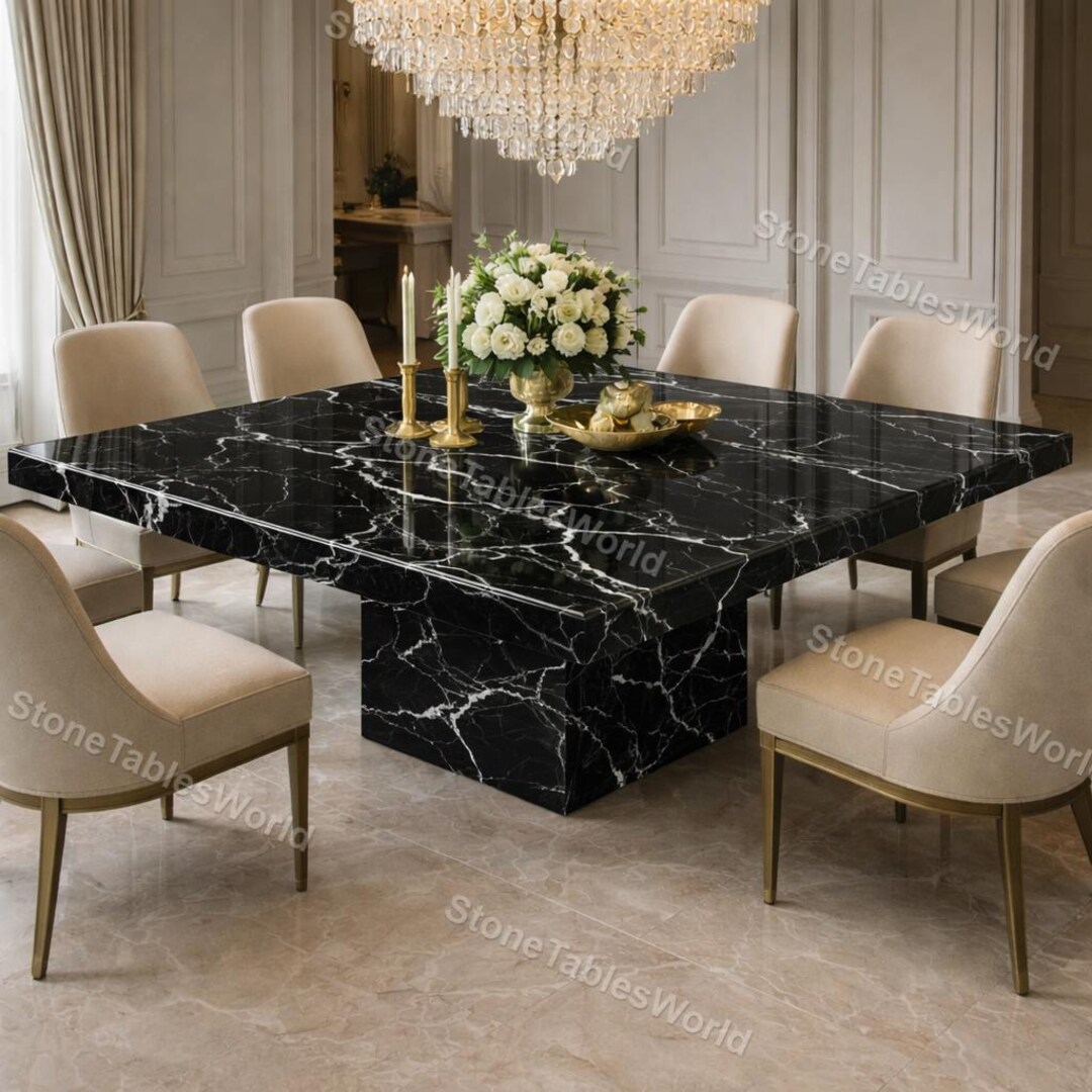 Square Black Marble Dining Table | Nero Marquina Stone Dining Table ...