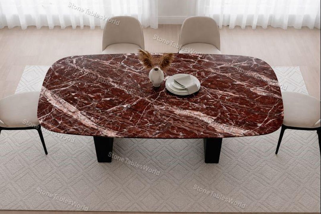 Rosso Levanto Red Marble Dining Table Oval | Luxury Natural Stone ...