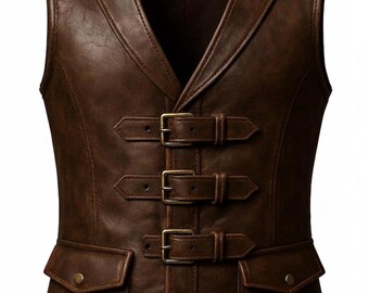 Chaleco de cuero marrón / Chaleco steampunk con hebilla frontal