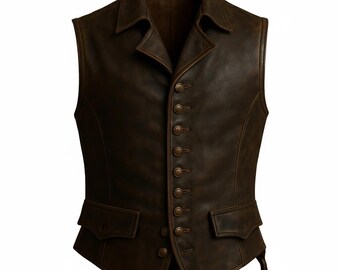 Vintage Brown Leather Vest | Handmade Steampunk Waistcoat | Rustic Western Gothic Mens Vest