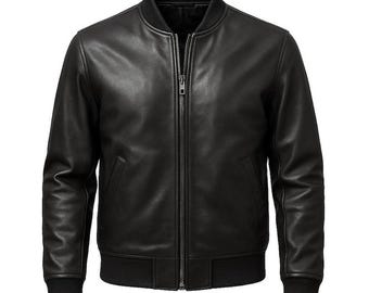 Jaqueta Bomber Masculina de Couro Preta – Estilo Motoqueiro Streetwear