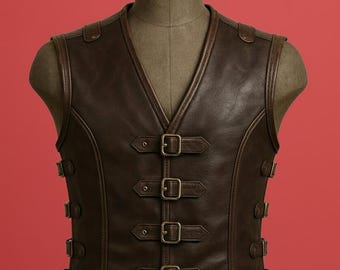 Brown Leather Buckle Vest | Medieval Renaissance Costume