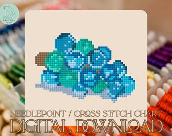 Patrón de punto de cruz/tapiz de uvas de resina azul - PDF (descarga digital)