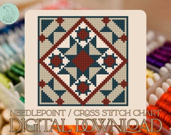 Patrón de punto de cruz/bordado para bloques de patchwork en rojo, blanco y azul - PDF (Descarga digital)