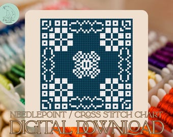 Patrón de punto de cruz/bordado para bloques de patchwork en azul marino y blanco - PDF (Descarga digital)