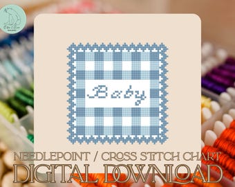 Patrón de punto de cruz/tapiz de cuadros vichy para bebé niño - PDF (Descarga digital)