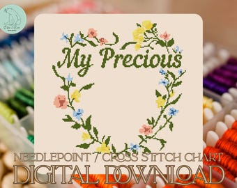 Patrón de punto de cruz/tamaño de aguja "Mi precioso cojín para anillos" - PDF (Descarga digital)