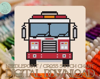 Fire Truck Needlepoint/Cross Stitch Pattern -PDF (Digital Download)