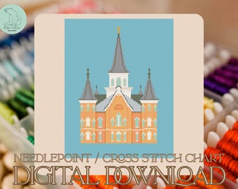 Patrón de bordado del Templo del Centro de la Ciudad de Provo - Descarga digital - Patrón de punto de cruz - Solo PDF