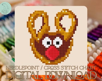 Patrón de punto de cruz/tapiz de reno pretzel - PDF (descarga digital)