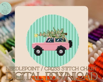 Bronco Christmas Car Needlepoint/Cross Stitch Pattern -PDF (Digital Download)