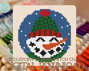 Patrón de punto de cruz/bordado de muñeco de nieve - PDF (Descarga digital)