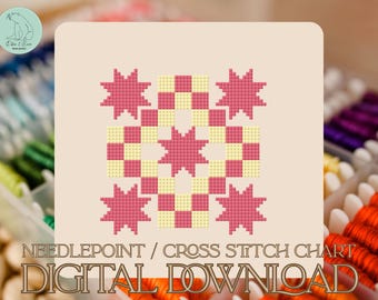 Patrón de punto de cruz/bordado para bloque de patchwork rosa nº 2 - PDF (descarga digital)