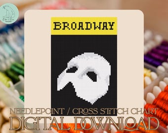 Patrón de punto de cruz/tapiz del programa de Broadway de El Fantasma de la Ópera - PDF (Descarga digital)
