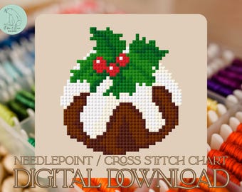 Patrón de bordado/punto de cruz de pudín navideño - PDF (descarga digital)