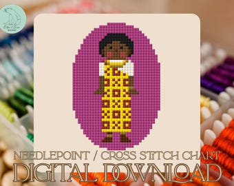 Patrón de punto de cruz/tapiz "Muñeca africana en miniatura" - PDF (Descarga digital)