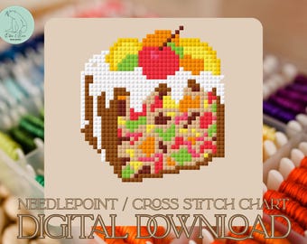Patrón de punto de cruz/tapiz de pastel de frutas - PDF (Descarga digital)
