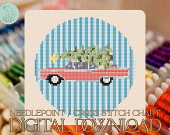 Patrón de punto de cruz/tapiz del coche navideño Fairlane - PDF (descarga digital)