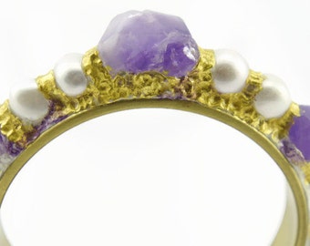 Gorgeous raw amethyst gold freshwater pearl lux cuff bangle princess cuff