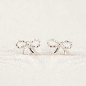 Sterling Silver Bow Stud Earrings, Ribbon Knot Posts, Minimalist Balletcore Earrings, Gift for Her