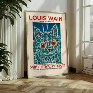 Louis Wain Cat Print: Vintage Art Poster, Festival Du Chat 1980 Exhibit, Digital Download.