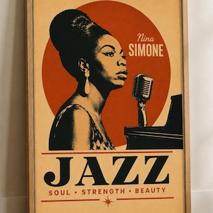 Nina Simone Poster | The Cool Jazz Archive | Vintage Jazz Wall Art | Mid Century Music Print | Terracotta Decor