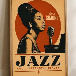 Nina Simone Jazz Poster Vintage Singer Wall Art Mid Century Modern Music Print Terracotta Jazz Club Decor Soul Music Gift