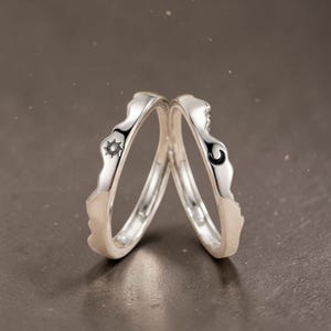 Anelli di Coppia Sole e Luna Coordinati Regolabile Argento Sterling 925 Anelli Promessa Regalo Relazione