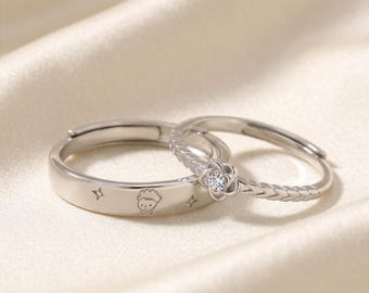 Little Prince Couple Rings Adjustable Copper Matching Promise Band Silver Color Gift
