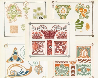 Art Nouveau Art Prints Discount Collection 5x Vintage Wall Art Illustrations Printable 12x10 inch 300dpi Jpg Images Instant Digital Download