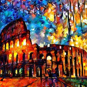 Colosseum Rome Italy Large 16x20 inches Colorful Wall Art Printable Palette Knife Oil Painting Print By Safran Instant Digital Download