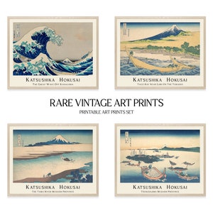 Katsushika Hokusai Print Set of 4 - 16x20 Views of Mount Fuji Vintage Japanese Ukyio-e Woodblock Printable Art Prints Large 16x20 Download