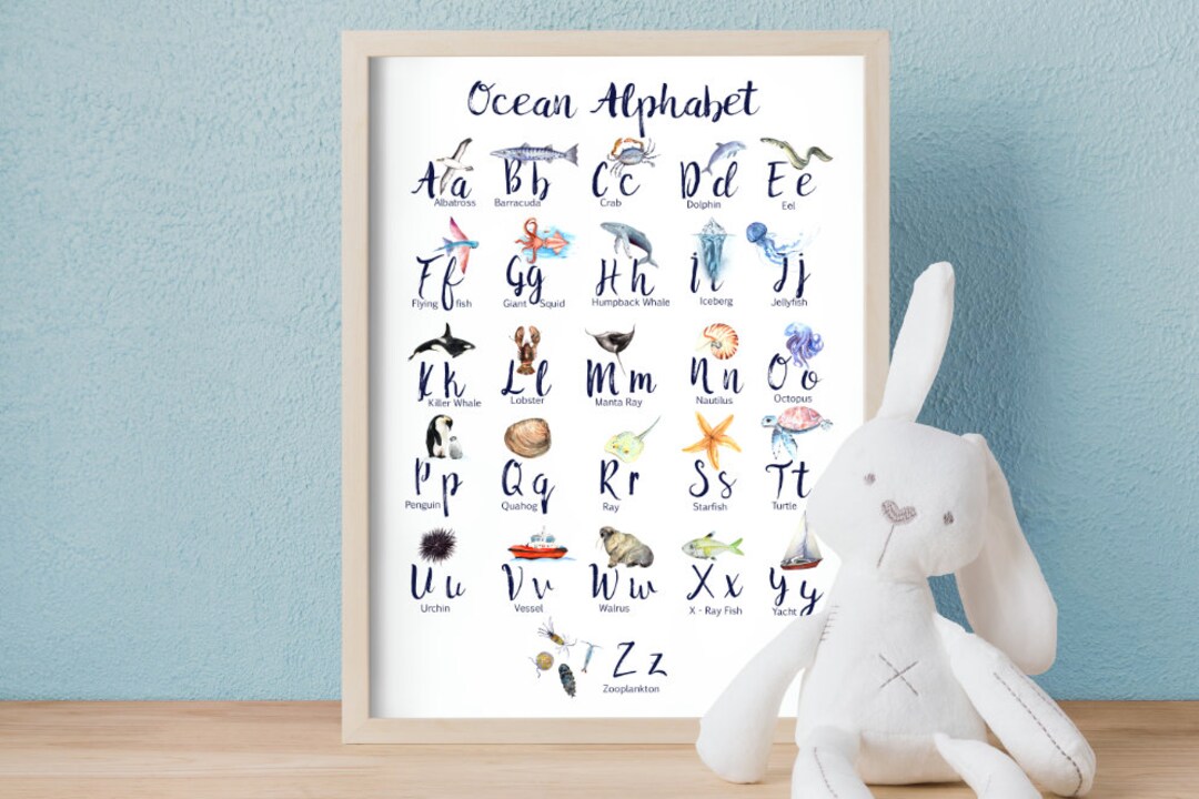 ABC Alphabet Watercolor Ocean Poster, PRINTABLE Art Print, Educational ...